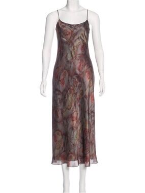 Vince Brown Multi-Color 100% silk Slip Maxi Dress